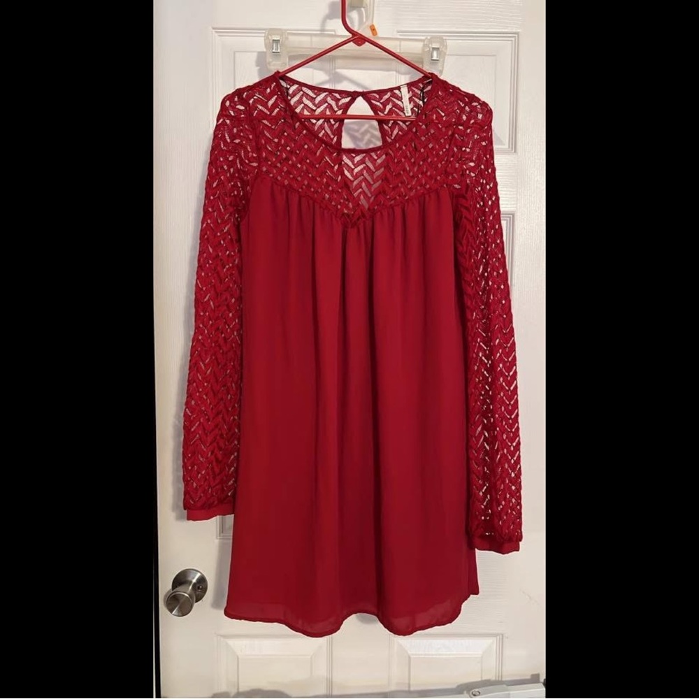 Sage Red Long Sleeve Dress